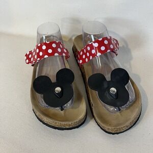 Mickey Minnie Themed Thong Sandals 10.5 Cork Polka Dot Red White
